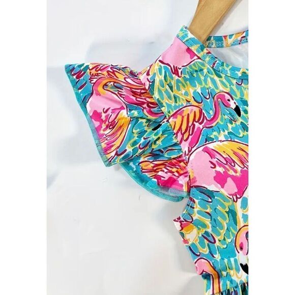 Flamingo Print Ruffle dress size 6 - Picture 2 of 5